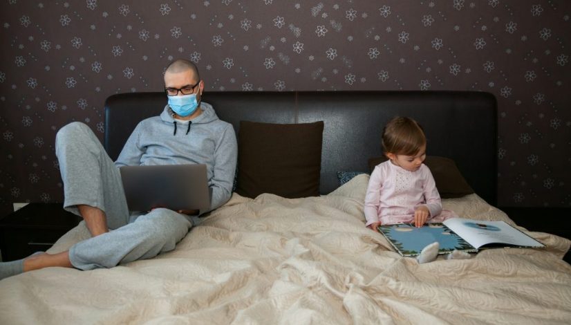 Father and daughter in a home quarantine